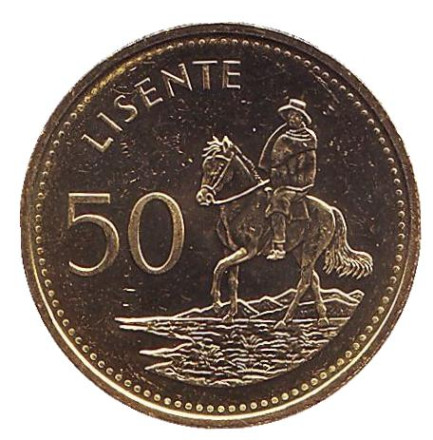 Монета 50 лисенте. 2018 год, Лесото. UNC. Всадник на лошади.