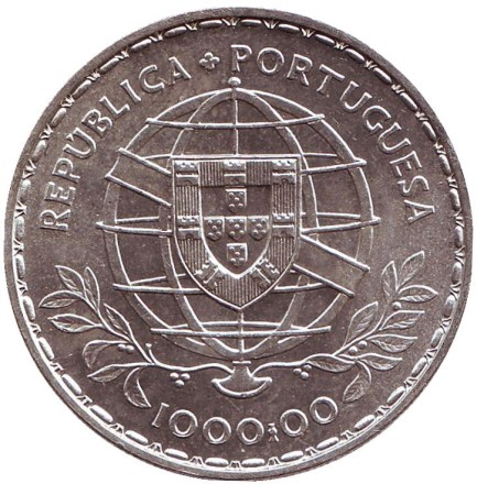 Монета 1000 эскудо. 1980 год, Португалия. 400 лет со дня смерти Луиса де Камоэнса. Монета 1000 эскудо. 1980 год, Португалия. 400 лет со дня смерти Луиса де Камоэнса.