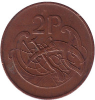 Монета 2 пенса. 1980 год, Ирландия. Птица. Ирландская арфа. Монета 2 пенса. 1980 год, Ирландия. Птица. Ирландская арфа.
