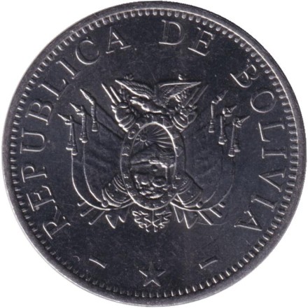 Монета 50 сентаво. 2001 год, Боливия.