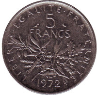 Монета 5 франков. 1972 год, Франция.