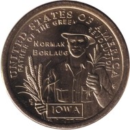 Монета 1 доллар. 2026 год (D), США. Норман Борлоуг, отец Зелёной революции. Серия "Американские инновации".