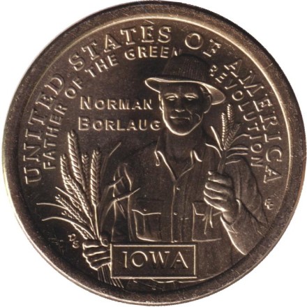 Монета 1 доллар. 2026 год (D), США. Норман Борлоуг, отец Зелёной революции. Серия "Американские инновации".