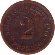 Монета 2 пфеннига. 1875 год (G), Германская империя. Монета 2 пфеннига. 1875 год (G), Германская империя.