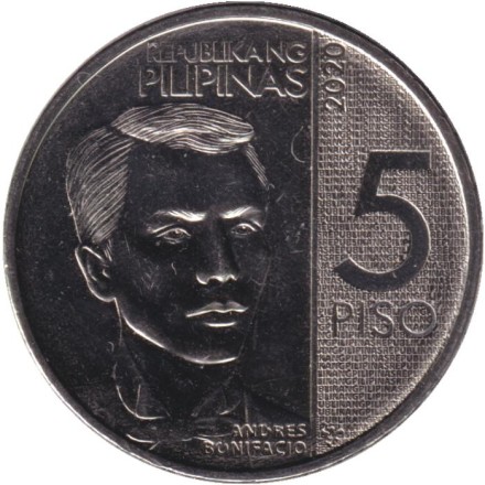 Монета 5 песо. 2020 год, Филиппины. Андрес Бонифасио. Монета 5 песо. 2020 год, Филиппины. Андрес Бонифасио.