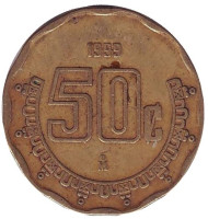Монета 50 сентаво. 1999 год, Мексика.