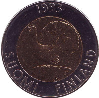 Глухарь. Монета 10 марок. 1993 год, Финляндия. UNC.