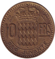 Монета 10 франков. 1950 год, Монако. Монета 10 франков. 1950 год, Монако.