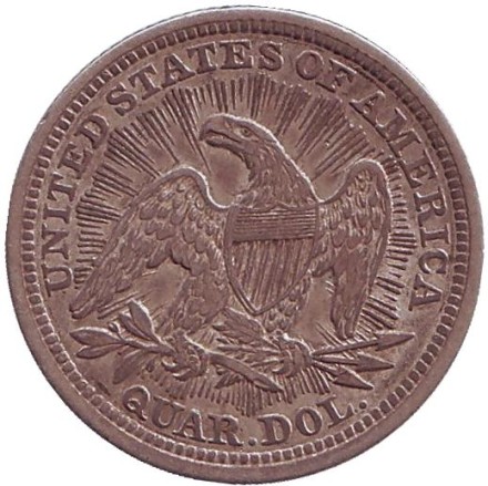 Монета 25 центов. 1853 год, США. (Стрелки около даты) Монета 25 центов. 1853 год, США. (Стрелки около даты)