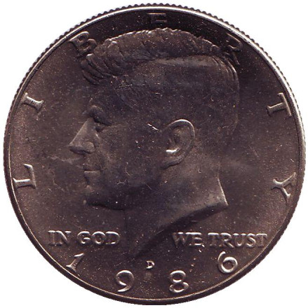 Монета 50 центов. 1986 год (D), США. UNC. Джон Кеннеди.