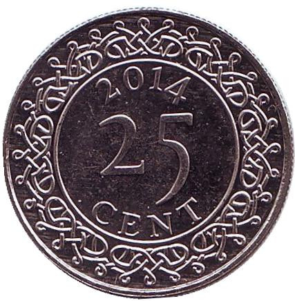 Монета 25 центов. 2014 год, Суринам.