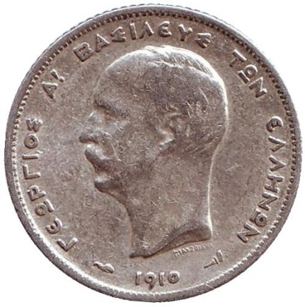Монета 1 драхма. 1910 год, Греция. Монета 1 драхма. 1910 год, Греция.