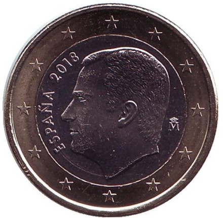 Монета 1 евро. 2018 год, Испания.