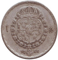 Монета 1 крона. 1944 год, Швеция. Густав V. Монета 1 крона. 1944 год, Швеция. Густав V.