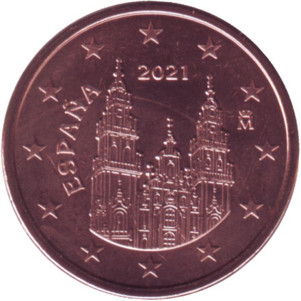 Монета 5 центов. 2021 год, Испания.