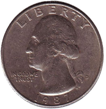 Монета 25 центов. 1987 (D) год, США. Вашингтон.