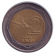 Монета 2 новых соля. 1994 год, Перу. Монета 2 новых соля. 1994 год, Перу.