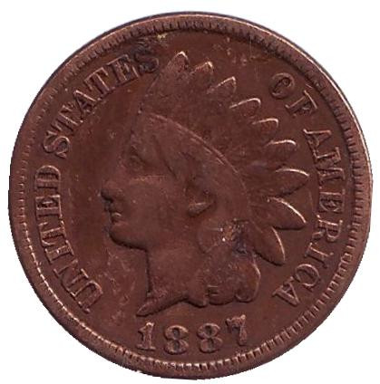 Монета 1 цент. 1887 год, США. Индеец.