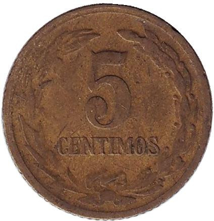 Монета 5 сентимов. 1944 год, Парагвай.