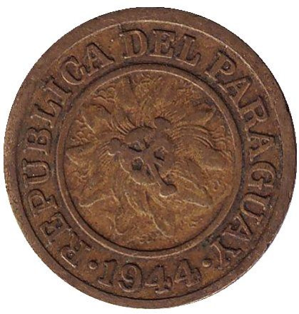 Монета 5 сентимов. 1944 год, Парагвай.