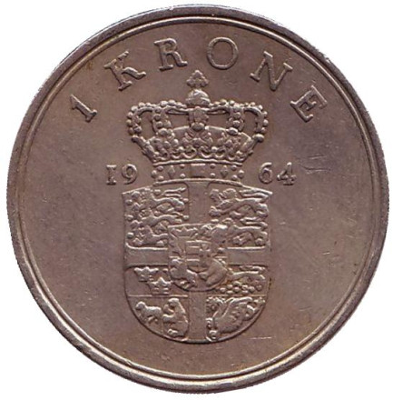 Монета 1 крона. 1964 год, Дания.