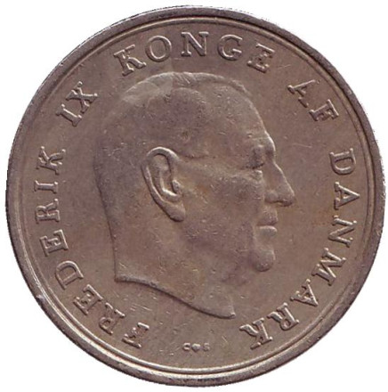 Монета 1 крона. 1964 год, Дания.