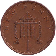 Монета 1 пенни. 1974 год, Великобритания. Монета 1 пенни. 1974 год, Великобритания.