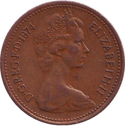 Монета 1 пенни. 1974 год, Великобритания.