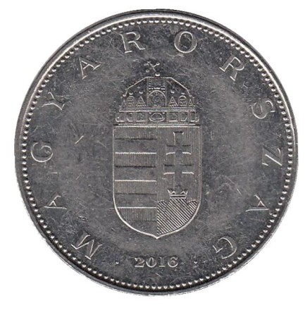 Монета 10 форинтов. 2016 год, Венгрия.