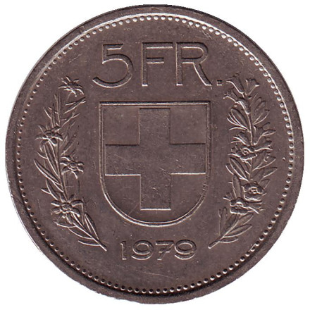 Монета 5 франков. 1979 год, Швейцария. Вильгельм Телль. Монета 5 франков. 1979 год, Швейцария. Вильгельм Телль.
