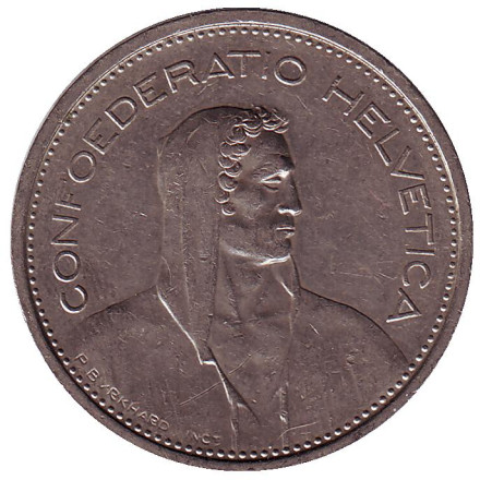 Монета 5 франков. 1979 год, Швейцария. Вильгельм Телль.