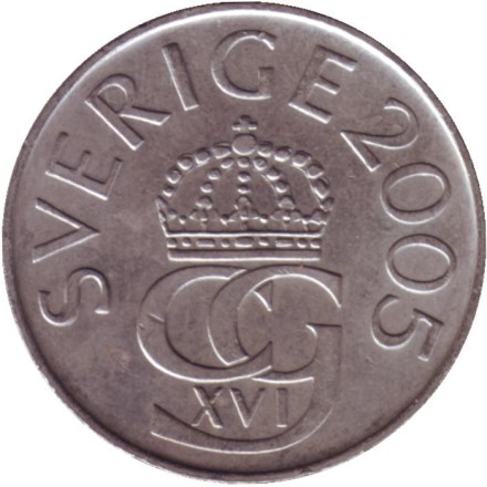 Монета 5 крон. 2005 год, Швеция.