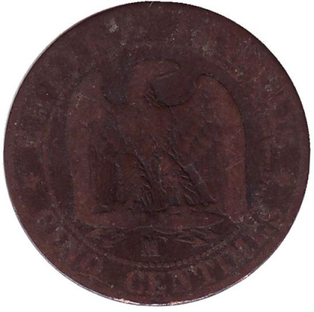 Монета 5 сантимов. 1856 год (MA), Франция. Наполеон III.