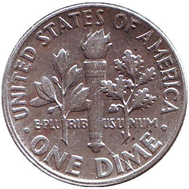 Монета 10 центов. 1953 год, США. Без обозначения монетного двора. Рузвельт.