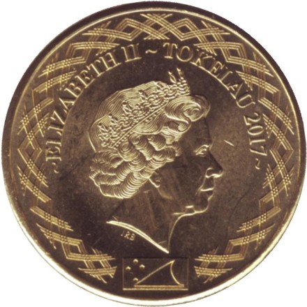 Монета 1 доллар. 2017 год, Токелау. Туземец дует в "Священный чанк".