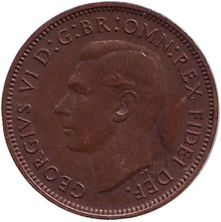 Монета 1 фартинг. 1949 год, Великобритания. Крапивник. (Птица).