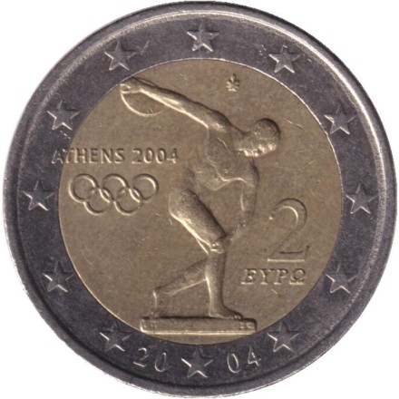 Монета 2 евро. 2004 год, Греция. XXVIII летние Олимпийские Игры 2004 года в Афинах.