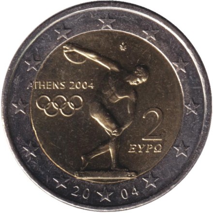 Монета 2 евро. 2004 год, Греция. XXVIII летние Олимпийские Игры 2004 года в Афинах.
