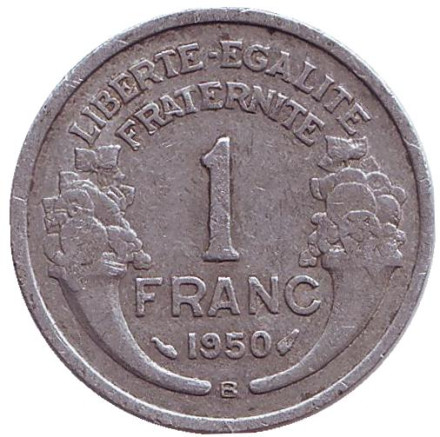 Монета 1 франк. 1950 (B) год, Франция.