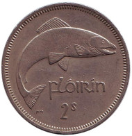 Монета 2 шиллинга (1 флорин). 1959 год, Ирландия. Лосось.