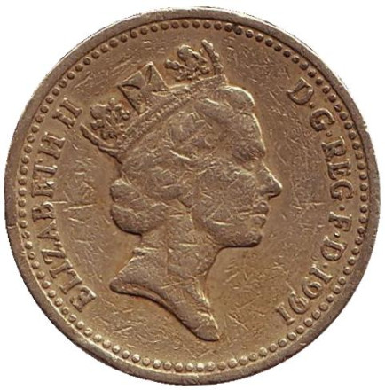 Монета 1 фунт. 1991 год, Великобритания. Растение льна и королевская диадема. Монета 1 фунт. 1991 год, Великобритания. Растение льна и королевская диадема.