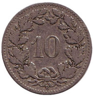 Монета 10 раппенов. 1894 год, Швейцария. Монета 10 раппенов. 1894 год, Швейцария.