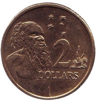Монета 2 доллара. 2009 год, Австралия. Старейшина аборигенов. Монета 2 доллара. 2009 год, Австралия. Старейшина аборигенов.