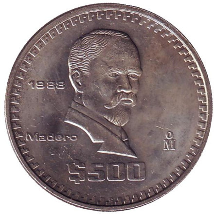 Монета 500 песо. 1988 год, Мексика. aUNC. Франсиско Игнасио Мадеро.