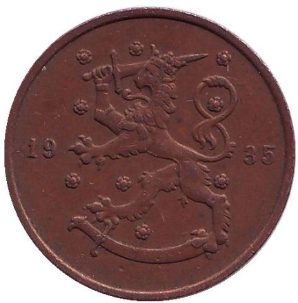 Монета 10 пенни. 1935 год, Финляндия. Монета 10 пенни. 1935 год, Финляндия.
