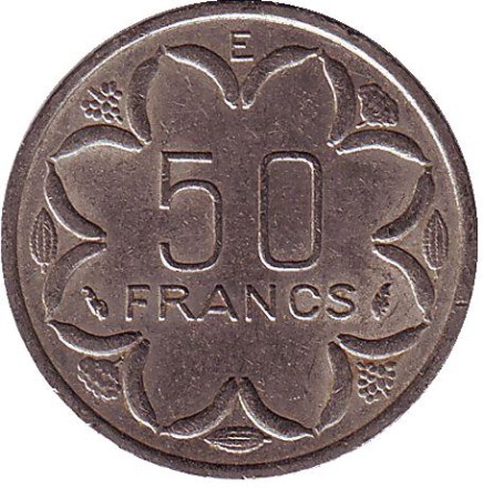 Монета 50 франков. 1976 год (E - Камерун), Центральные Африканские штаты. Африканские антилопы.