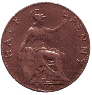 Монета 1/2 пенни. 1916 год, Великобритания. Монета 1/2 пенни. 1916 год, Великобритания.