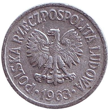 Монета 10 грошей. 1963 год, Польша.