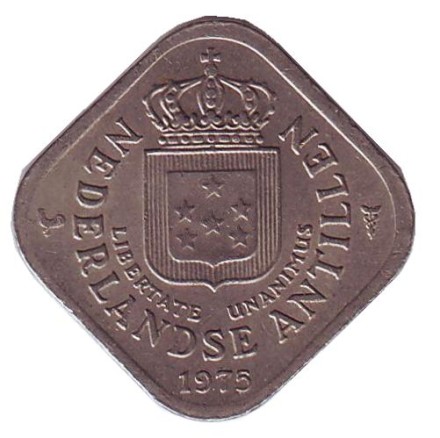 Монета 5 центов, 1975 год, Нидерландские Антильские острова.