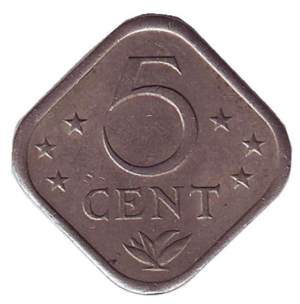 Монета 5 центов, 1975 год, Нидерландские Антильские острова.